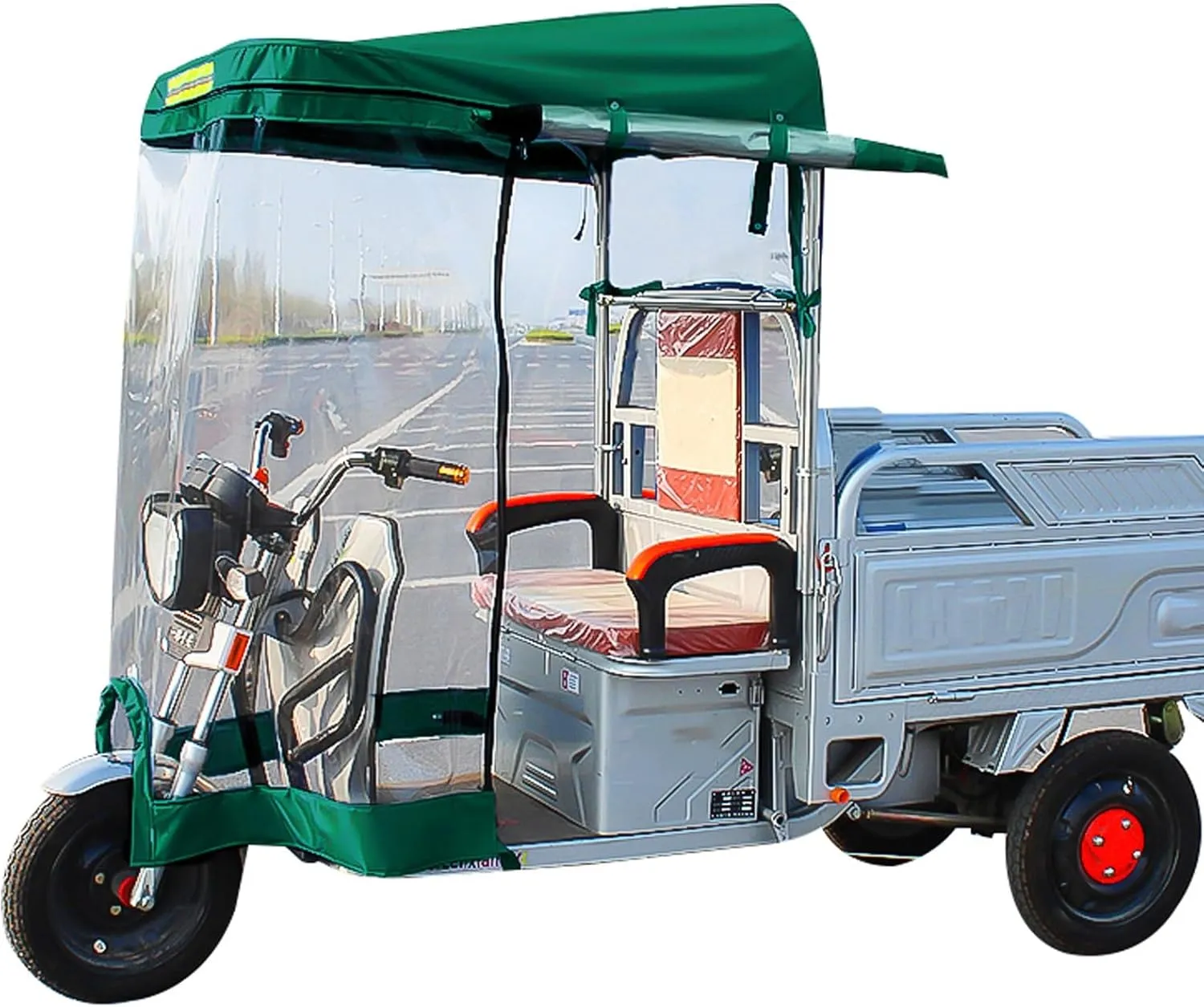 Adult Tricycle Cover Waterproof Sanbengzi Canvas Awning Motorcycle Rain Cover Windproof Heavy Duty Electric Tricycle Canopy, Rain Snow Protection(Green,37.4in)