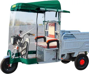 Adult Tricycle Cover Waterproof Sanbengzi Canvas Awning Motorcycle Rain Cover Windproof Heavy Duty Electric Tricycle Canopy, Rain Snow Protection(Green,37.4in)