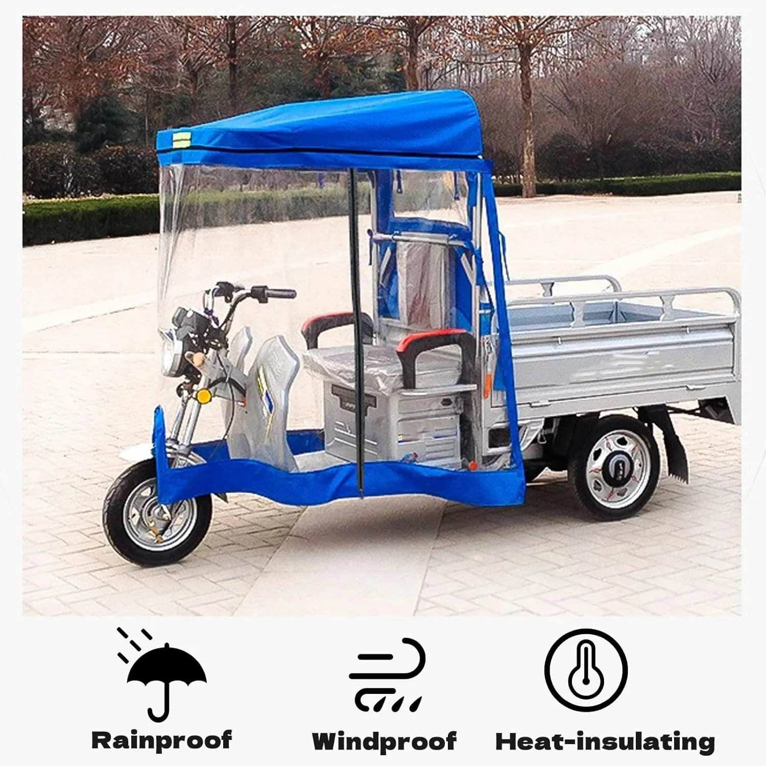 Adult Tricycle Cover Waterproof Sanbengzi Canvas Awning Motorcycle Rain Cover Windproof Heavy Duty Electric Tricycle Canopy, Rain Snow Protection(Green,37.4in)