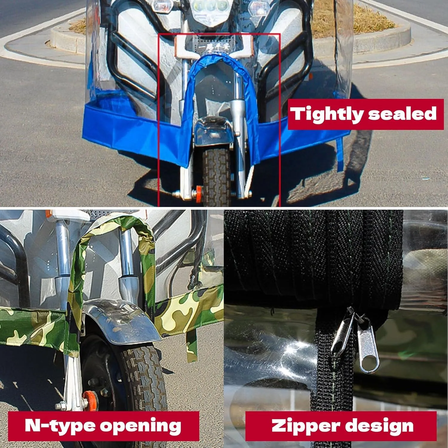 Adult Tricycle Cover Waterproof Sanbengzi Canvas Awning Motorcycle Rain Cover Windproof Heavy Duty Electric Tricycle Canopy, Rain Snow Protection(Green,37.4in)