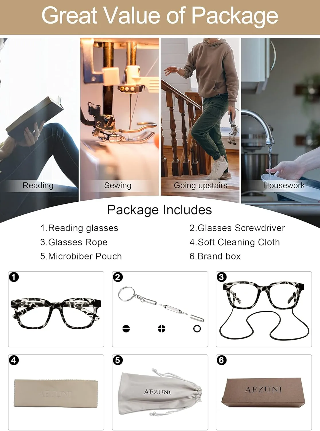 AEZUNI Larger Glasses Women Square Frame Clean Lens