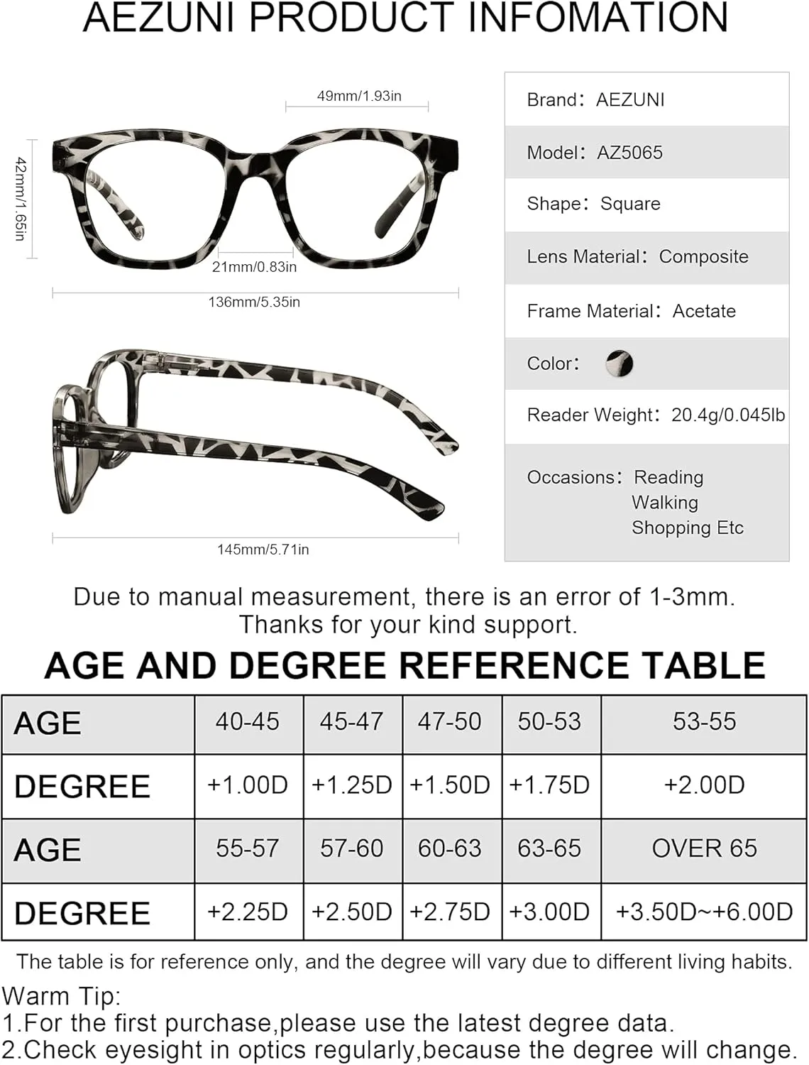 AEZUNI Larger Glasses Women Square Frame Clean Lens