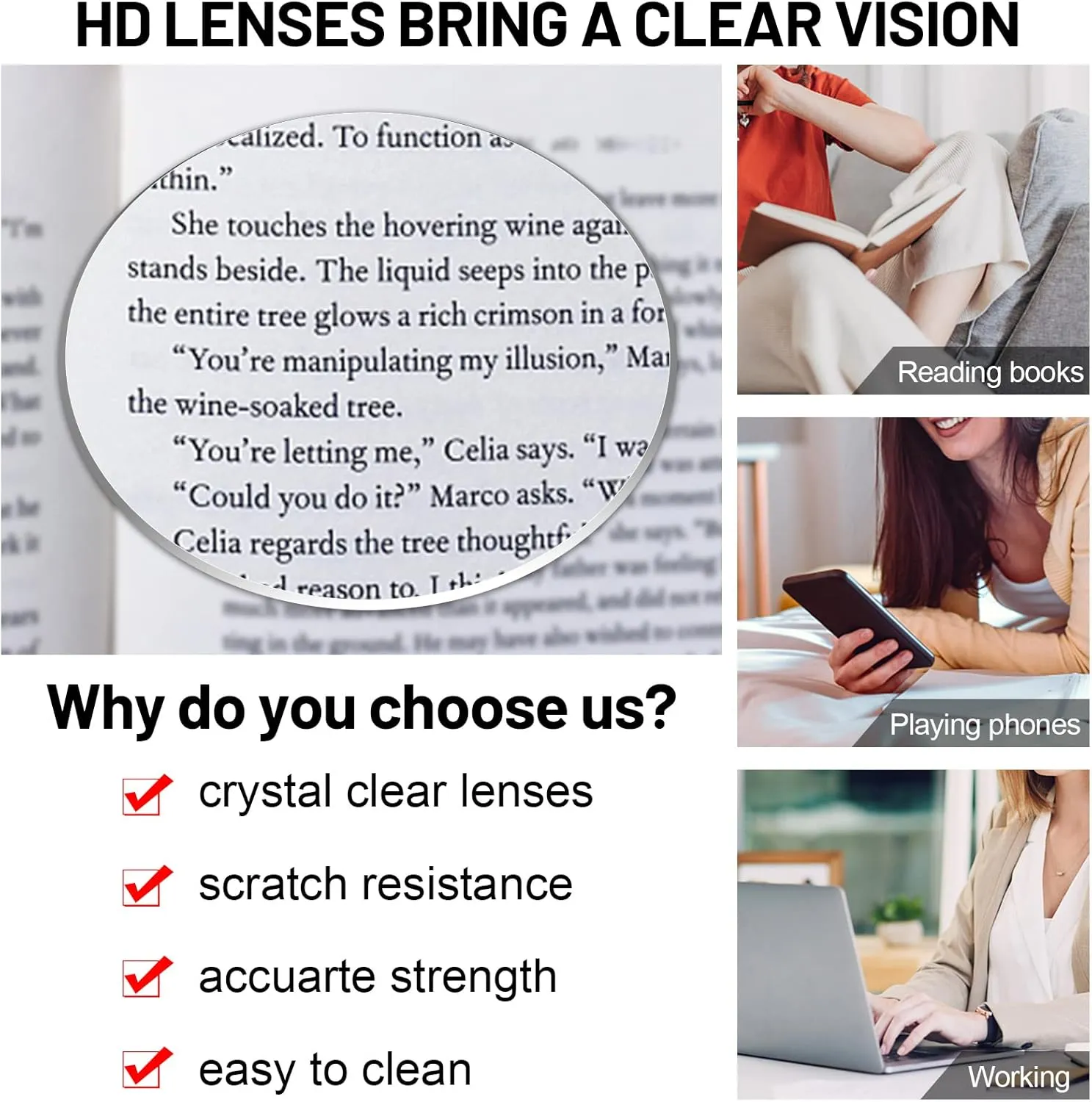 AEZUNI Larger Glasses Women Square Frame Clean Lens