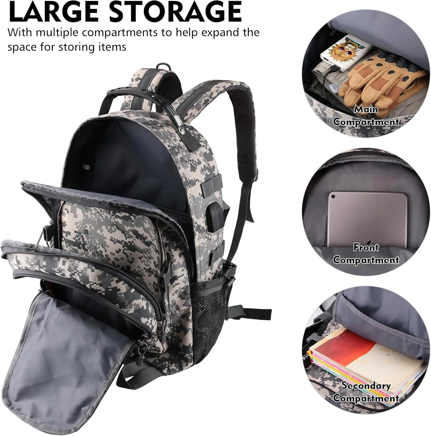 aiGear Tactical Backpack for Men, 35L Military Backpack, 3-Day Bug Out Bag for Camping Hiking Hunting with Molle System Army Daypack (35L ACU)