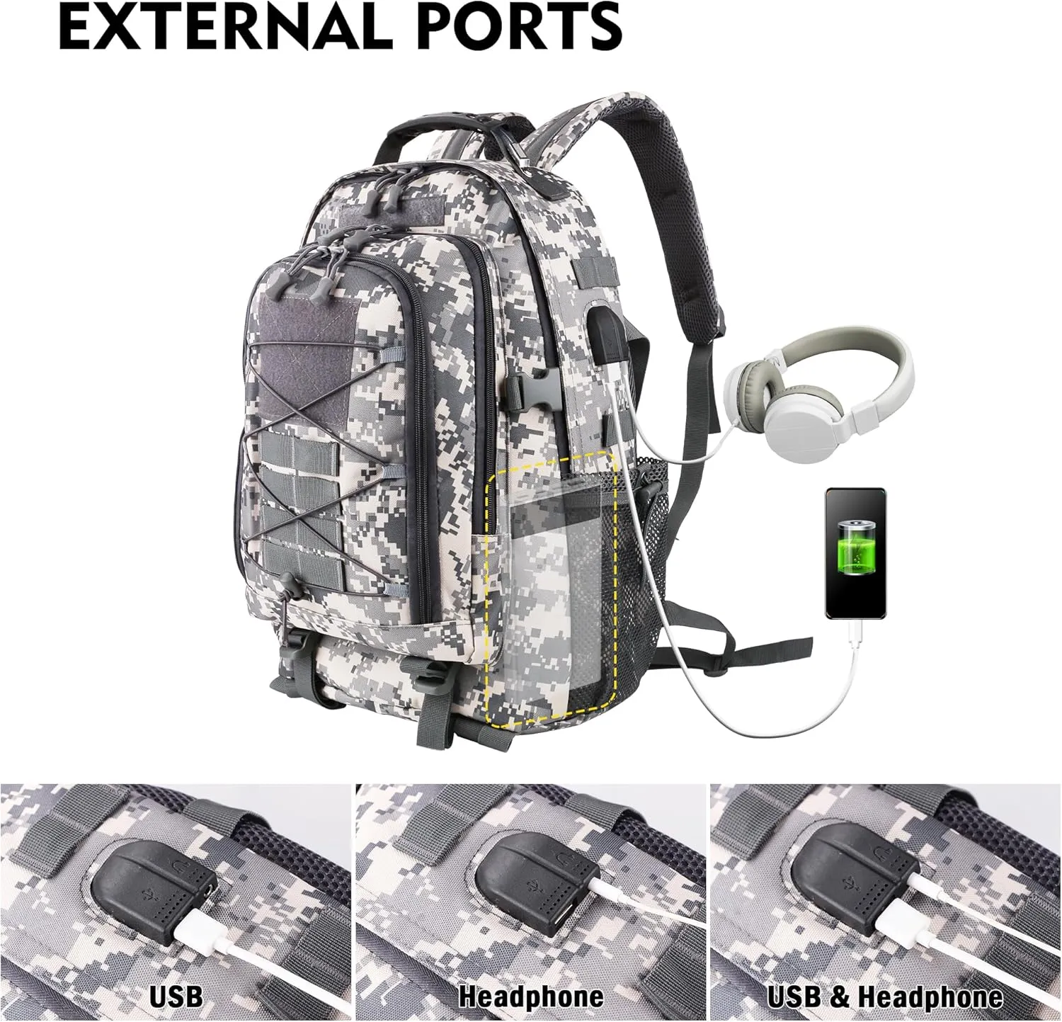 aiGear Tactical Backpack for Men, 35L Military Backpack, 3-Day Bug Out Bag for Camping Hiking Hunting with Molle System Army Daypack (35L ACU)