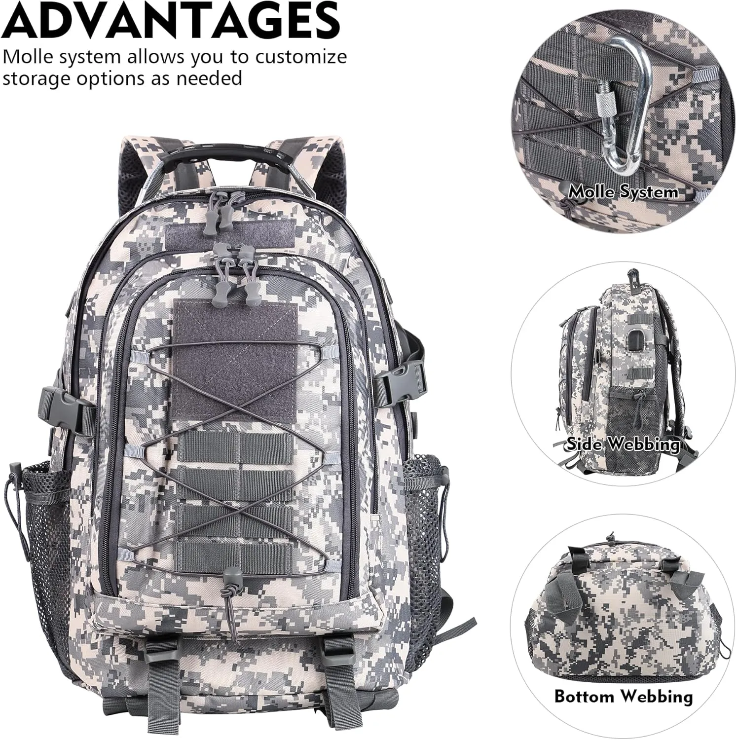 aiGear Tactical Backpack for Men, 35L Military Backpack, 3-Day Bug Out Bag for Camping Hiking Hunting with Molle System Army Daypack (35L ACU)
