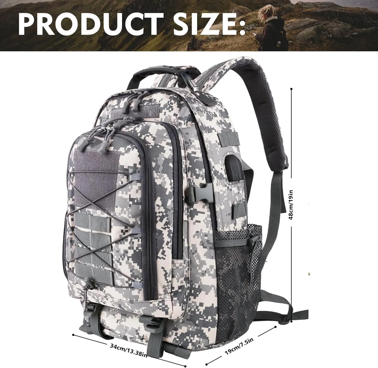 aiGear Tactical Backpack for Men, 35L Military Backpack, 3-Day Bug Out Bag for Camping Hiking Hunting with Molle System Army Daypack (35L ACU)