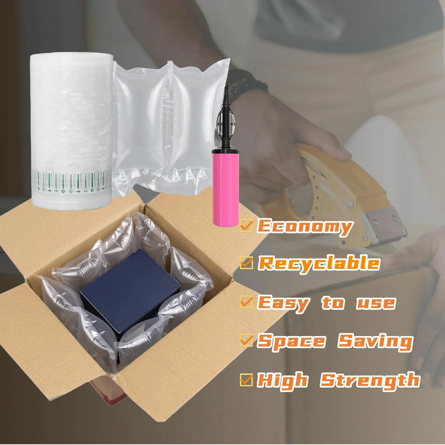 Air Pillows for Shipping with Pump Packaging Air Bags 800 Count Inflatable Shipping Supplies Box Filler Packing Materials for Moving, Purse Stuffers for Shape 3.54" x 7.87", 236 ft