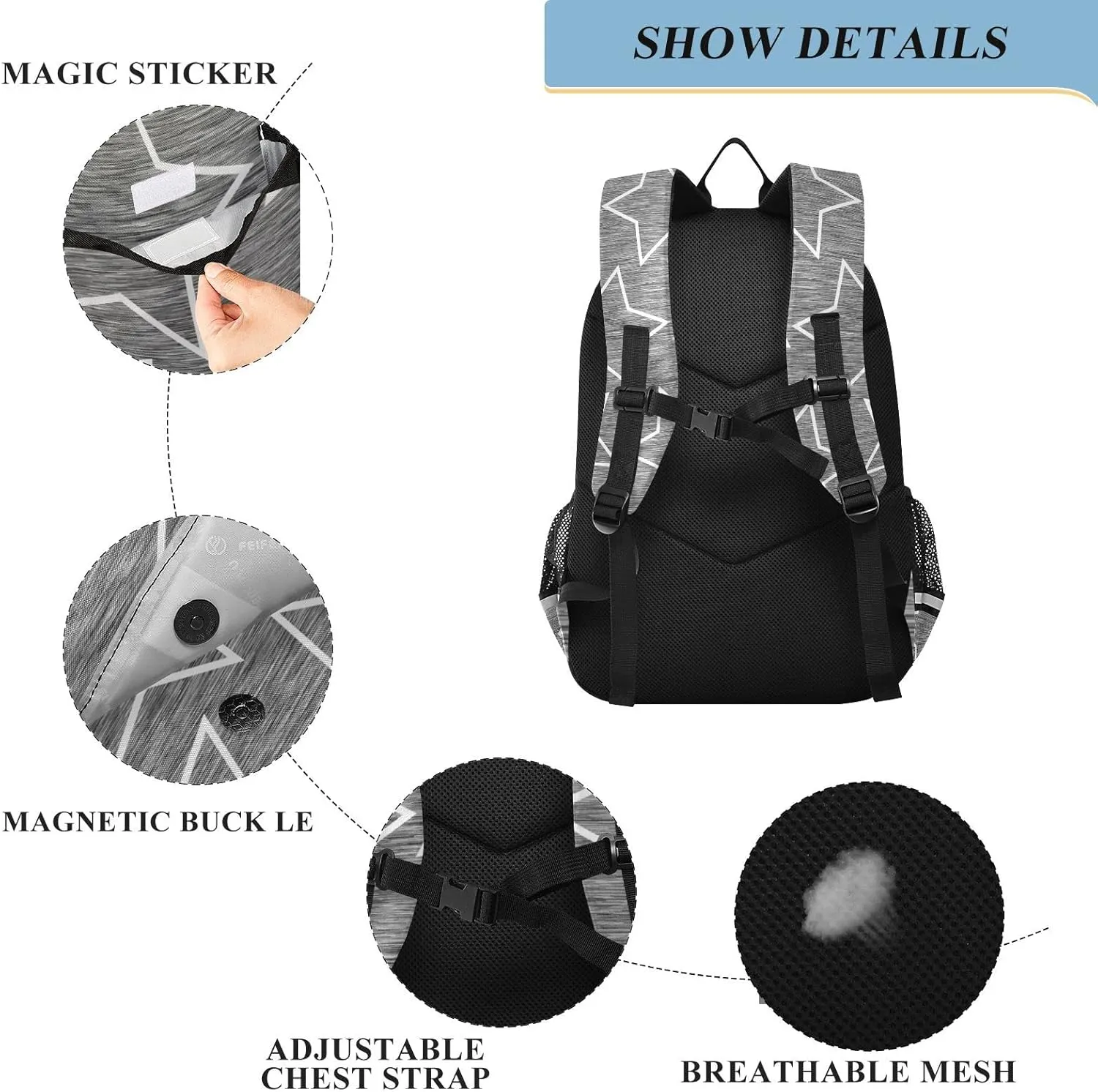 ALAZA Gray White Stars Casual Backpack Bag Travel Knapsack Bags