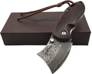 ALBATROSS Premium EDC Mini Damascus Folding Pocket Knife - 2" Blade, Genuine Sandalwood Handle, Liner Lock, Everyday Carry for Camping, Hunting, Outdoor Adventures, Great Gift for Men - HGDK002