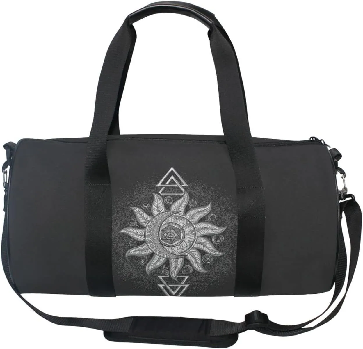 Alchemy Symbols Planet Icon Magic, Astrology, Mystery, Occultism Duffel Bag, Foldable Canvas Travel Tote for Gym Sports with Inner Pockets, Durable Lightweight Fitness Bag for Overnight Workout