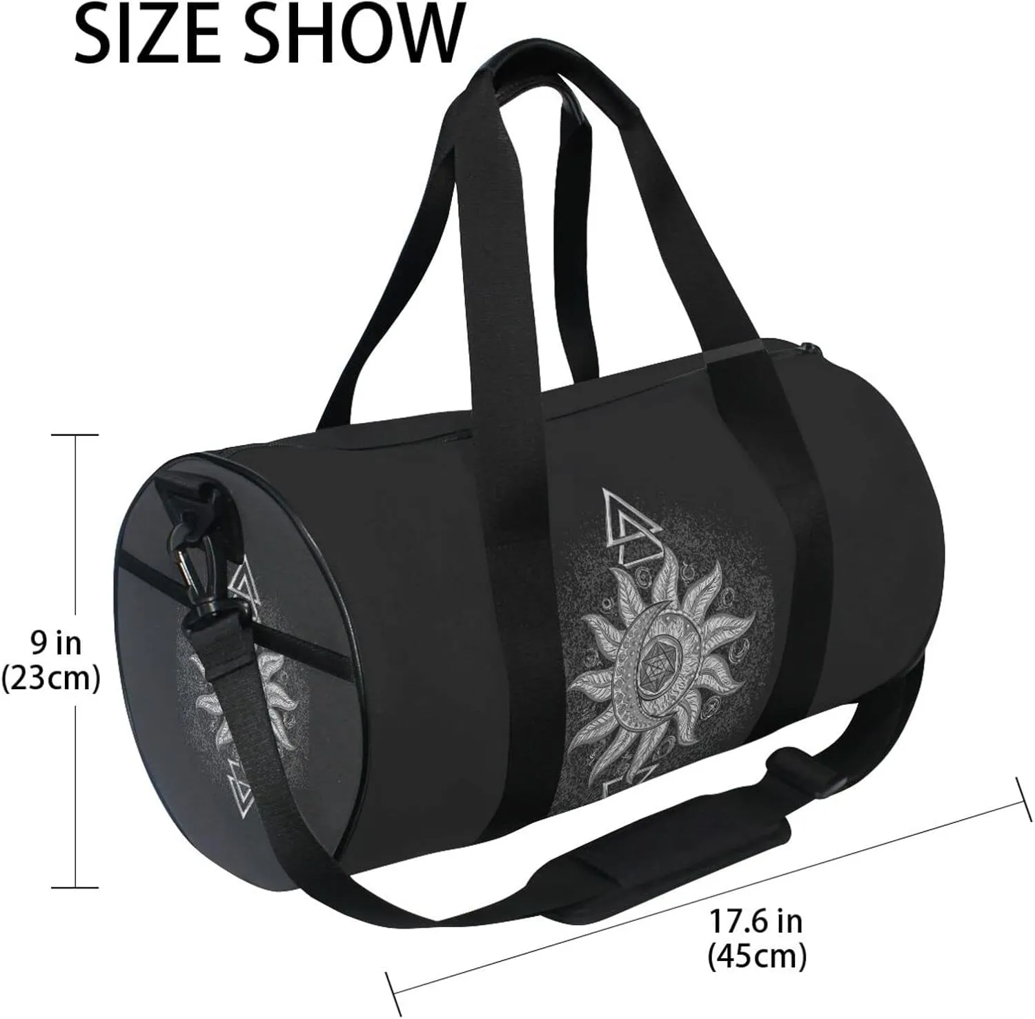 Alchemy Symbols Planet Icon Magic, Astrology, Mystery, Occultism Duffel Bag, Foldable Canvas Travel Tote for Gym Sports with Inner Pockets, Durable Lightweight Fitness Bag for Overnight Workout