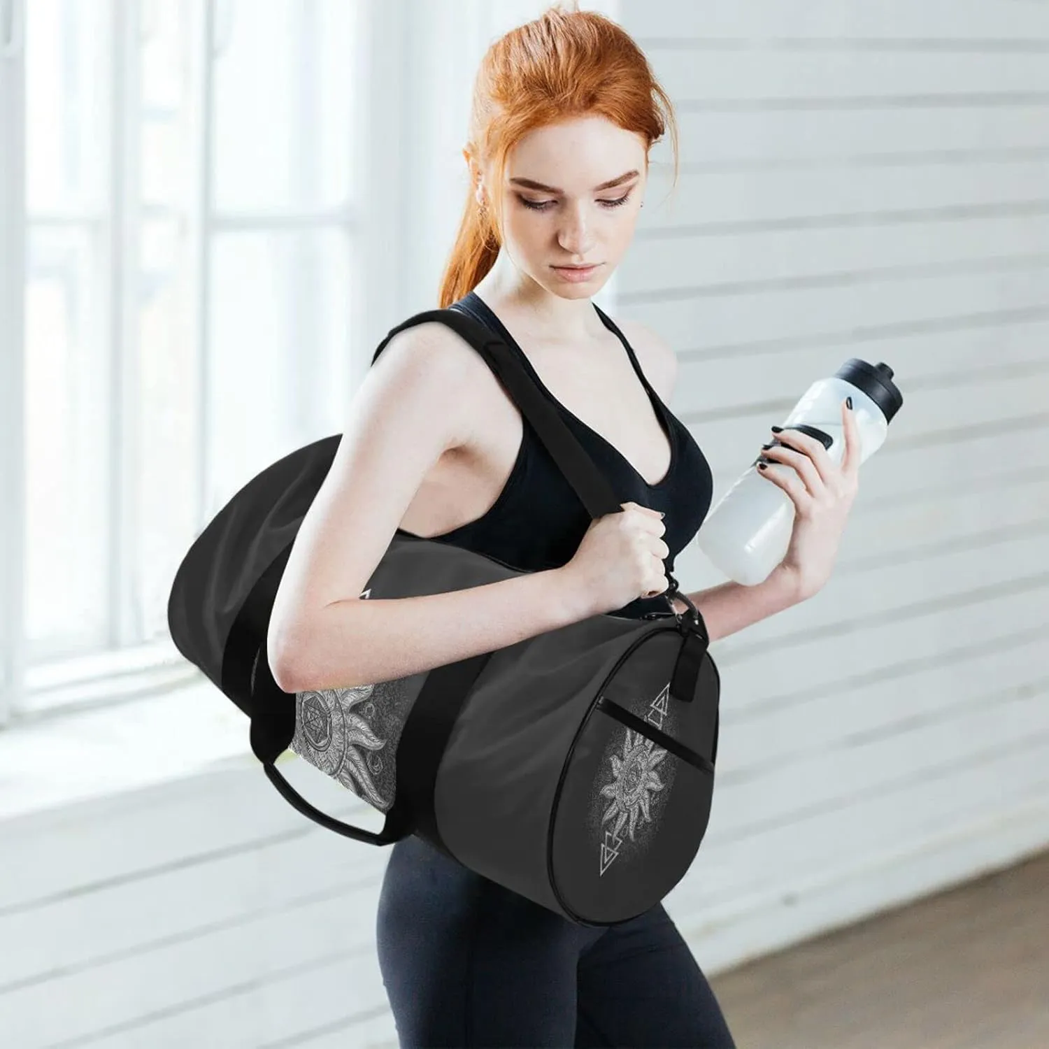 Alchemy Symbols Planet Icon Magic, Astrology, Mystery, Occultism Duffel Bag, Foldable Canvas Travel Tote for Gym Sports with Inner Pockets, Durable Lightweight Fitness Bag for Overnight Workout