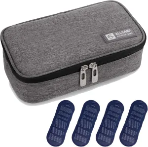 ALLCAMP Insulin Cooler Travel Case Diabetic Medication Cooler with 4 Ice Pack - Medical Cooler Bag Portable and Reusable Grey (9x 4.72x 3.14 inches)