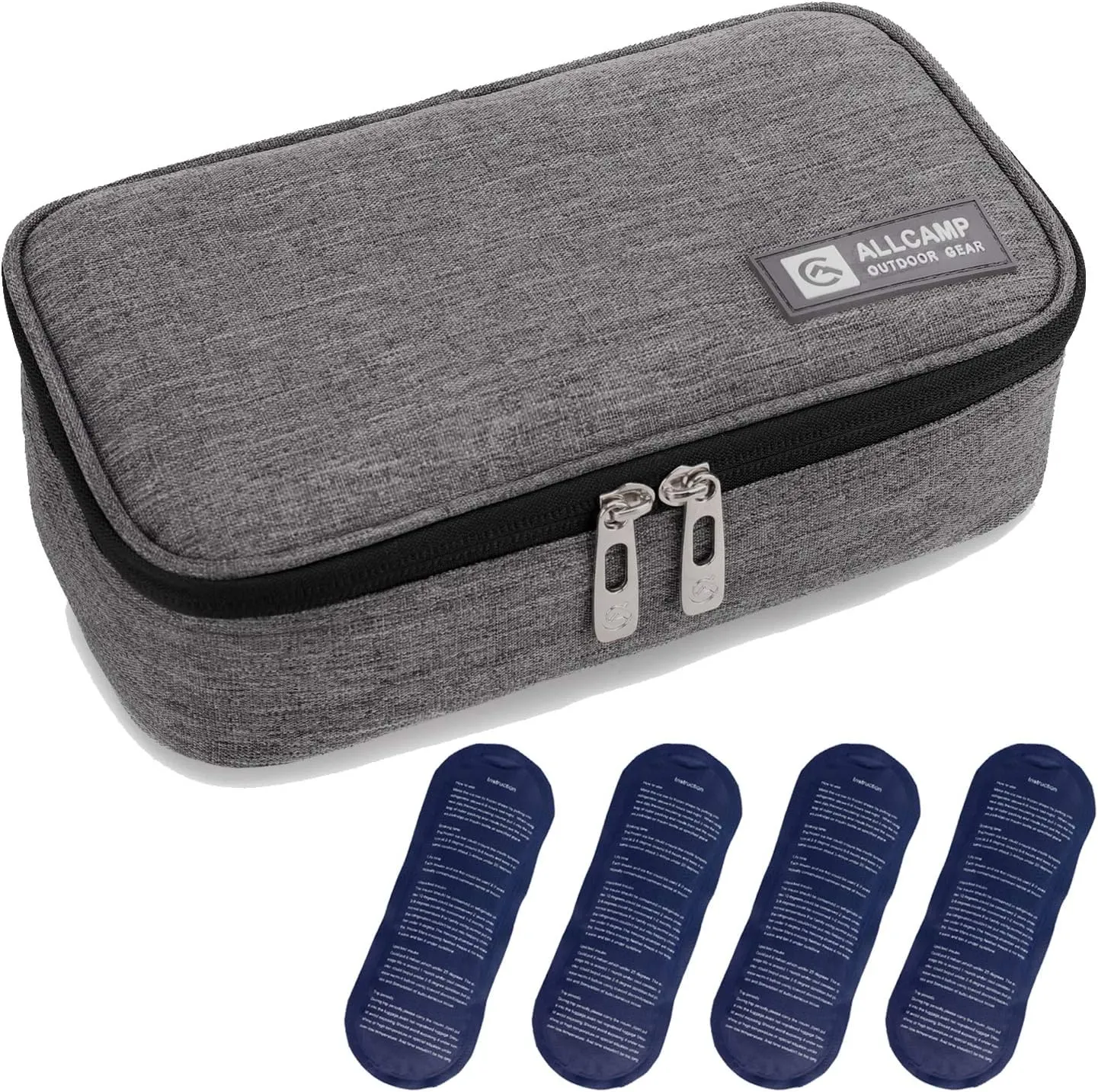 ALLCAMP Insulin Cooler Travel Case Diabetic Medication Cooler with 4 Ice Pack - Medical Cooler Bag Portable and Reusable Grey (9x 4.72x 3.14 inches)