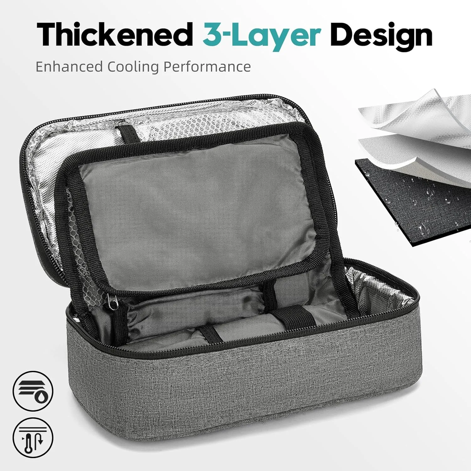 ALLCAMP Insulin Cooler Travel Case Diabetic Medication Cooler with 4 Ice Pack - Medical Cooler Bag Portable and Reusable Grey (9x 4.72x 3.14 inches)
