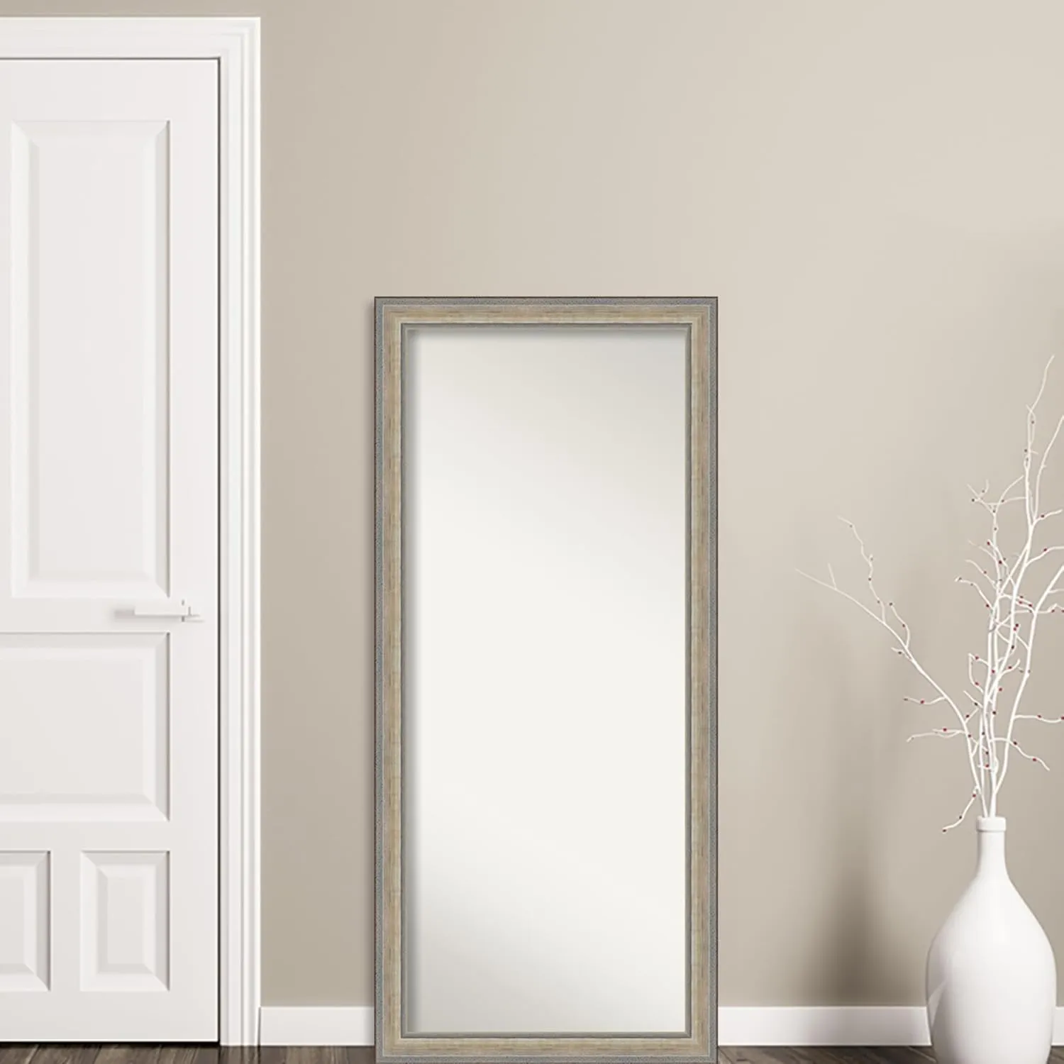 Amanti Art Silver Full Length Mirror, 65x29 Fleur Champagne Silver Tall Free Standing Body Wall Mirror Full Length for Dressing, Traditional Wood Frame, Lean on Floor or Hang, Wall Decor from WI, USA