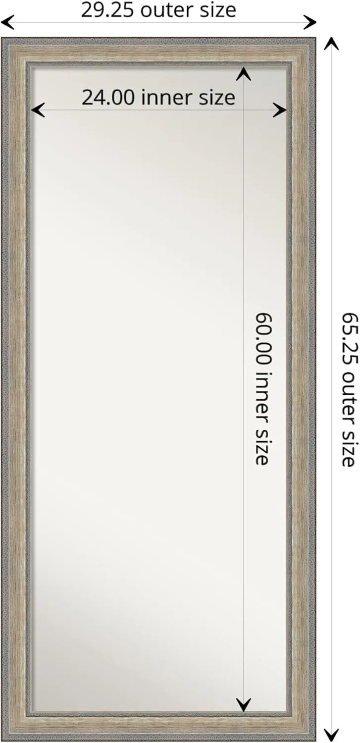 Amanti Art Silver Full Length Mirror, 65x29 Fleur Champagne Silver Tall Free Standing Body Wall Mirror Full Length for Dressing, Traditional Wood Frame, Lean on Floor or Hang, Wall Decor from WI, USA