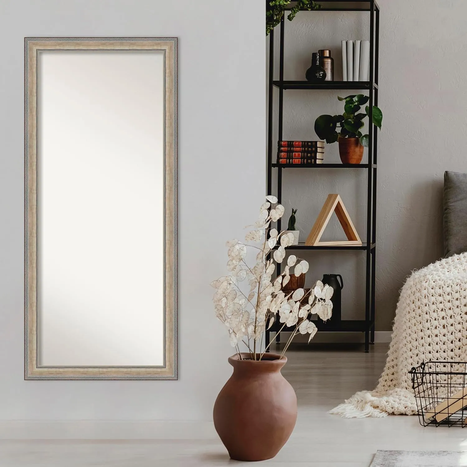 Amanti Art Silver Full Length Mirror, 65x29 Fleur Champagne Silver Tall Free Standing Body Wall Mirror Full Length for Dressing, Traditional Wood Frame, Lean on Floor or Hang, Wall Decor from WI, USA