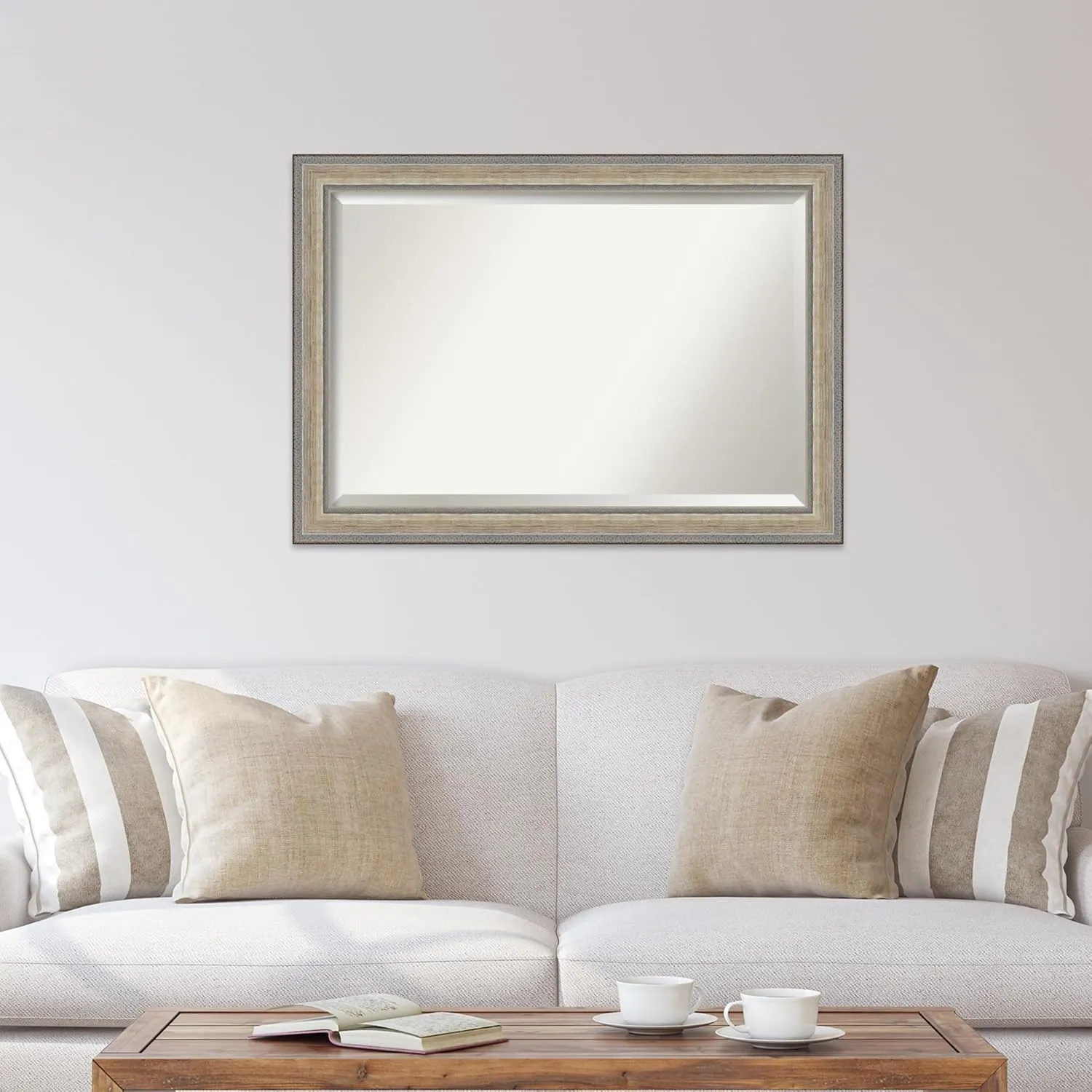 Amanti Art Silver Wall Mirror 29x41 Fleur Champagne Silver Rectangle Bathroom Mirror for Wall Decor Living Room, Large Traditional Wood Frame, Hangs Horizonally and Vertically, Bathroom Decor, Beveled