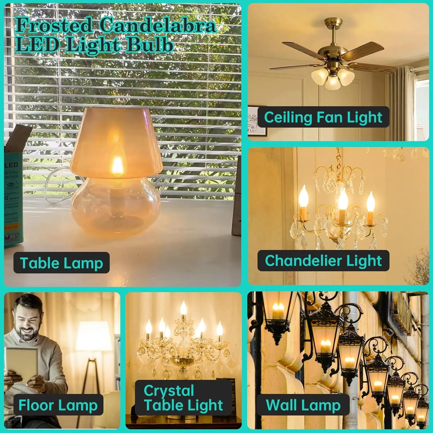 AMDTU E12 40 Watt Equivalent Frosted Small Base LED Bulb Candelabra Candle CA10 Dimmable Chandelier Light Ideal for Dining Rooms Living Rooms and bedrooms Long Lasting Light for Cozy Settings