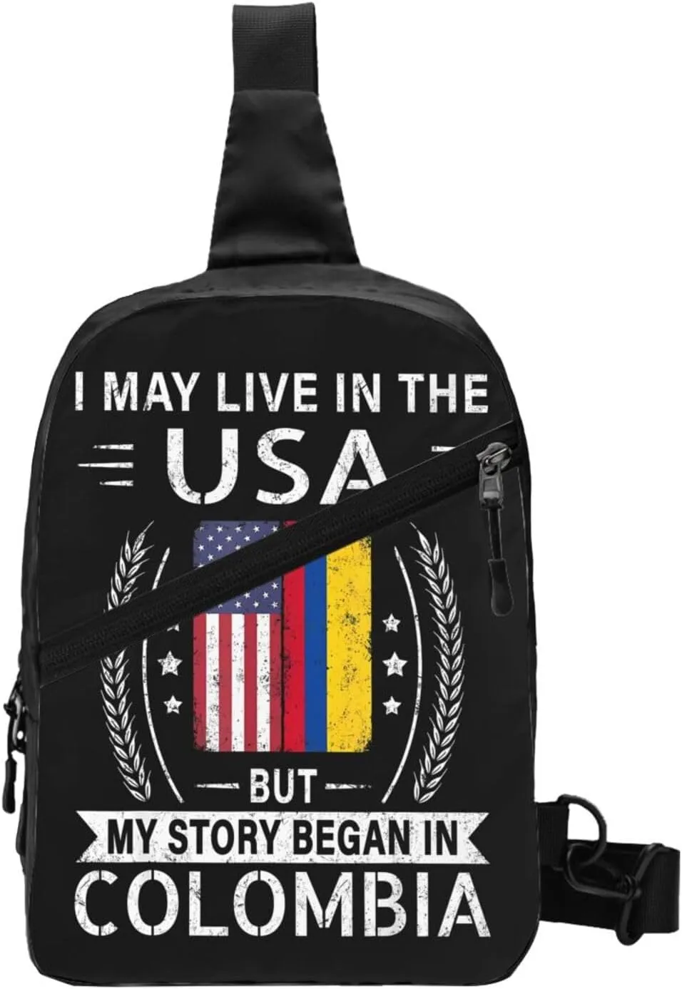 American Colombian Flag My Story Began In Colombia Packable Crossbody Bag Portable Sling Bags Foldable Travel Daypack Reusable Sports Shoulder Backpack Diagonally Chest Bag for Workout
