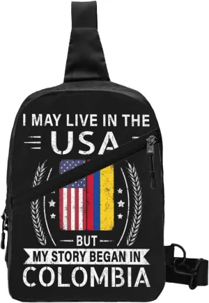 American Colombian Flag My Story Began In Colombia Packable Crossbody Bag Portable Sling Bags Foldable Travel Daypack Reusable Sports Shoulder Backpack Diagonally Chest Bag for Workout