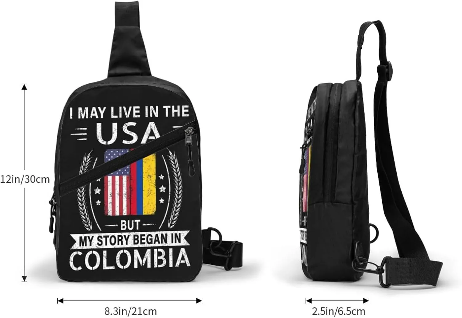 American Colombian Flag My Story Began In Colombia Packable Crossbody Bag Portable Sling Bags Foldable Travel Daypack Reusable Sports Shoulder Backpack Diagonally Chest Bag for Workout