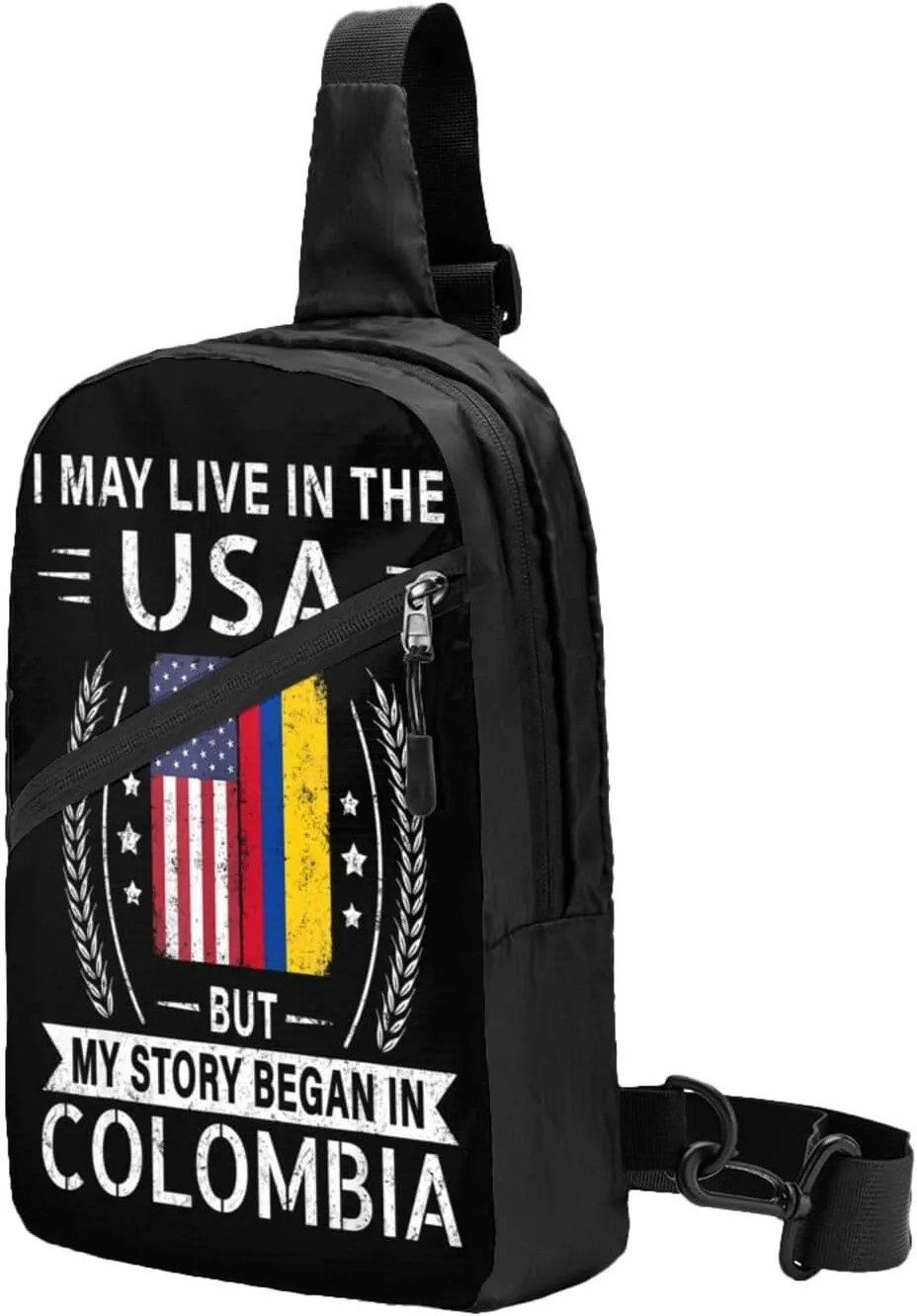American Colombian Flag My Story Began In Colombia Packable Crossbody Bag Portable Sling Bags Foldable Travel Daypack Reusable Sports Shoulder Backpack Diagonally Chest Bag for Workout