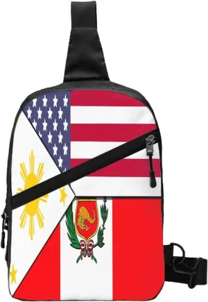 American Filipino Peru Peruvian Flag Crossbody Bag Portable Sling Bags Foldable Chest Daypack Reusable Sports Shoulder Backpack Diagonally Casual Rucksack Travel Bag