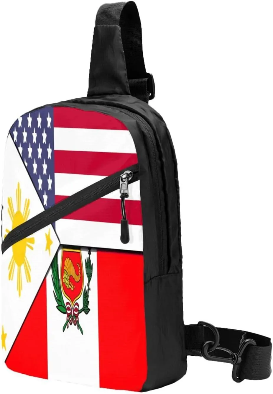 American Filipino Peru Peruvian Flag Crossbody Bag Portable Sling Bags Foldable Chest Daypack Reusable Sports Shoulder Backpack Diagonally Casual Rucksack Travel Bag