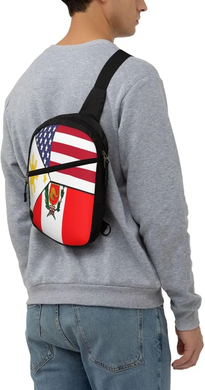 American Filipino Peru Peruvian Flag Crossbody Bag Portable Sling Bags Foldable Chest Daypack Reusable Sports Shoulder Backpack Diagonally Casual Rucksack Travel Bag