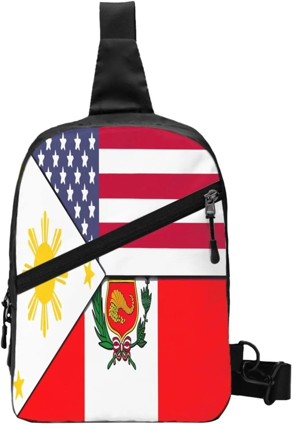 American Filipino Peru Peruvian Flag Crossbody Bag Portable Sling Bags Foldable Chest Daypack Reusable Sports Shoulder Backpack Diagonally Casual Rucksack Travel Bag