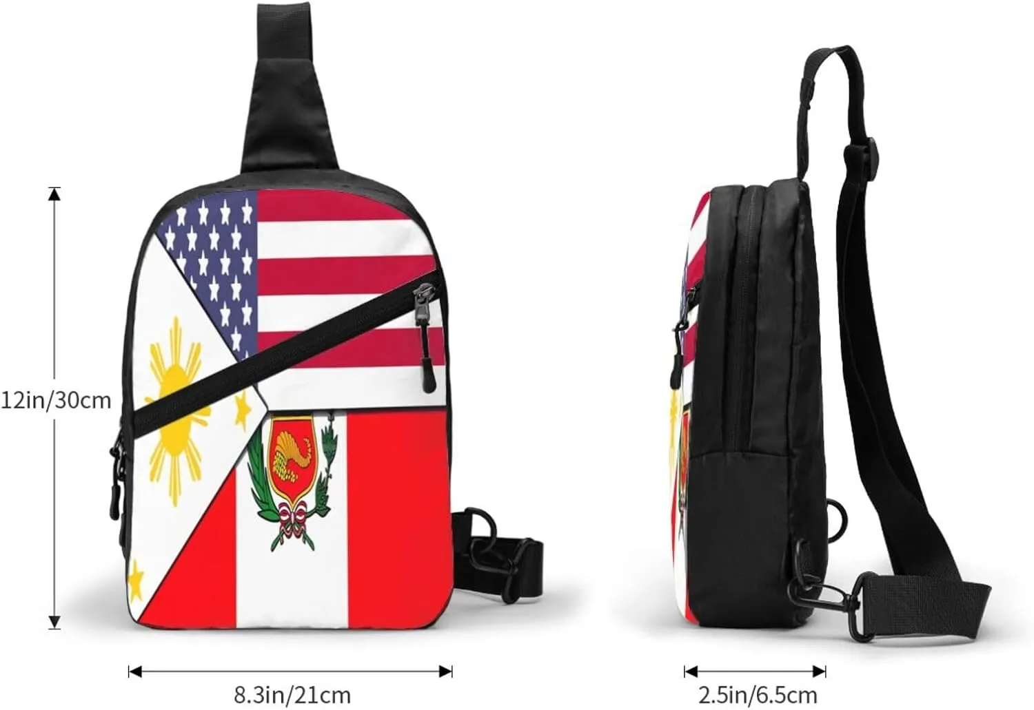 American Filipino Peru Peruvian Flag Crossbody Bag Portable Sling Bags Foldable Chest Daypack Reusable Sports Shoulder Backpack Diagonally Casual Rucksack Travel Bag