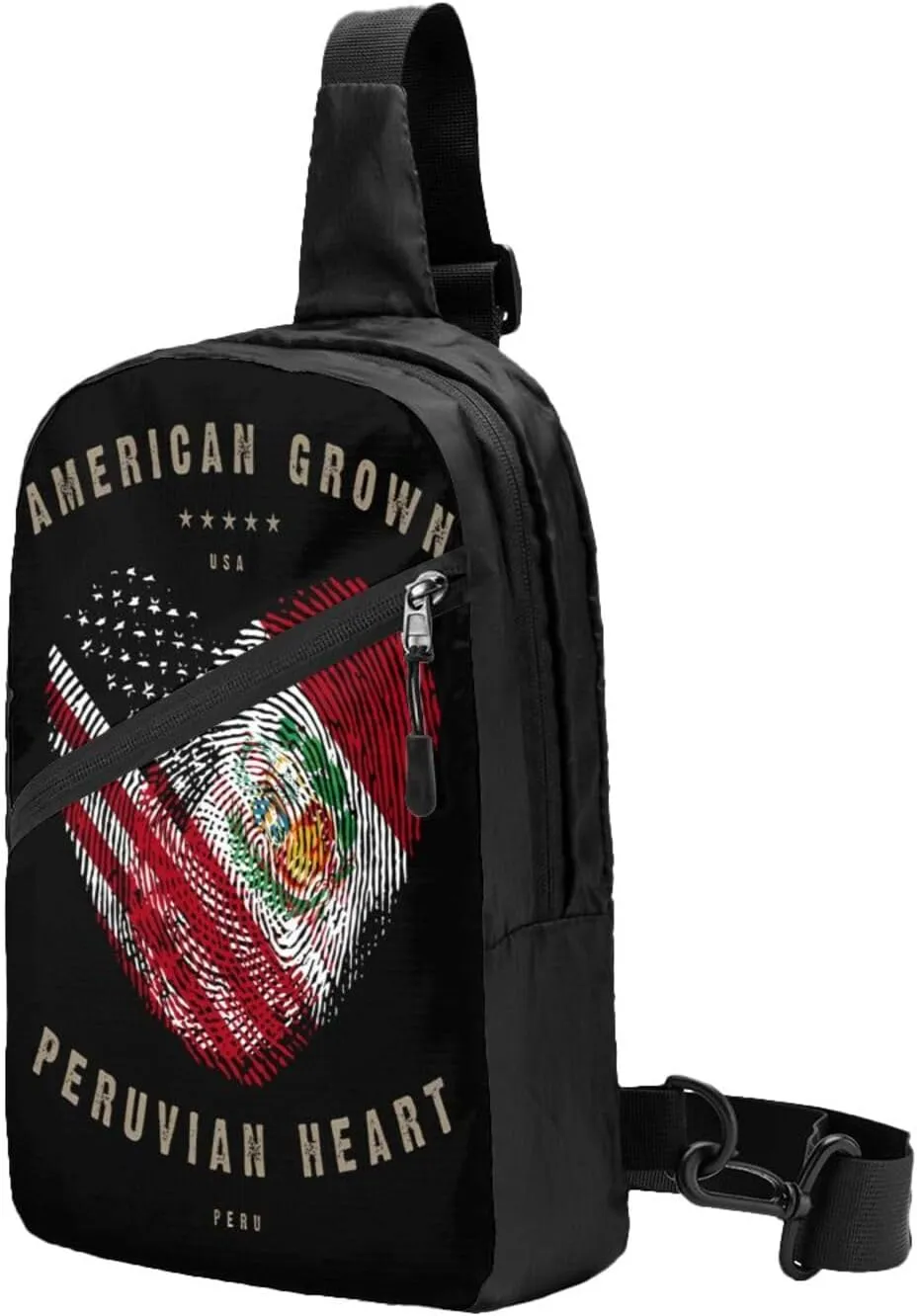 American Peruvian Peru Flag Heart Love Crossbody Bag Portable Sling Bags Foldable Chest Daypack Reusable Sports Shoulder Backpack Diagonally Casual Rucksack Travel Bag