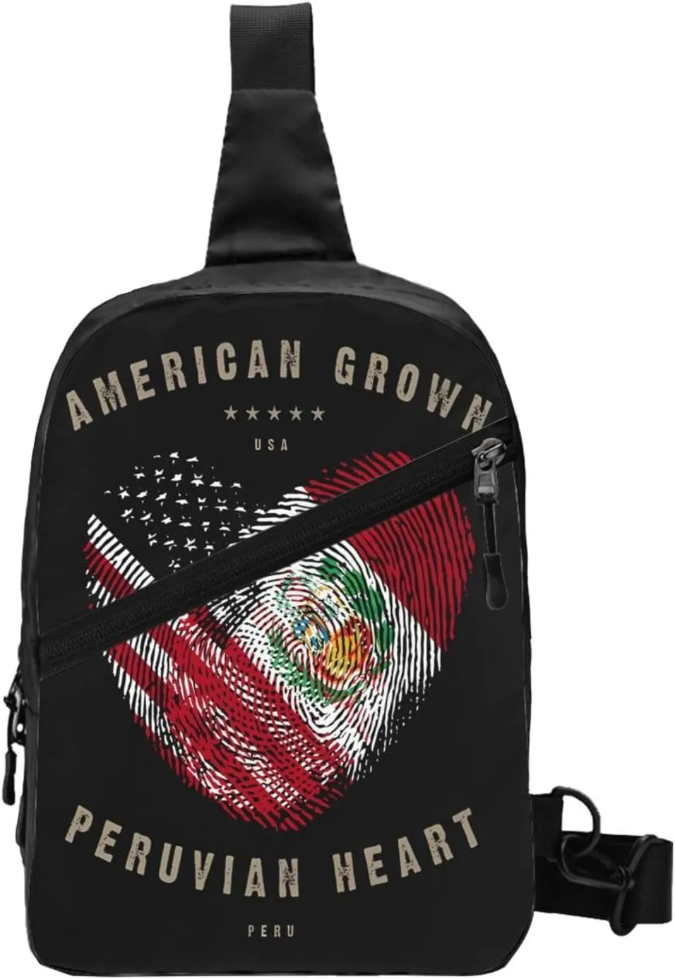 American Peruvian Peru Flag Heart Love Crossbody Bag Portable Sling Bags Foldable Chest Daypack Reusable Sports Shoulder Backpack Diagonally Casual Rucksack Travel Bag