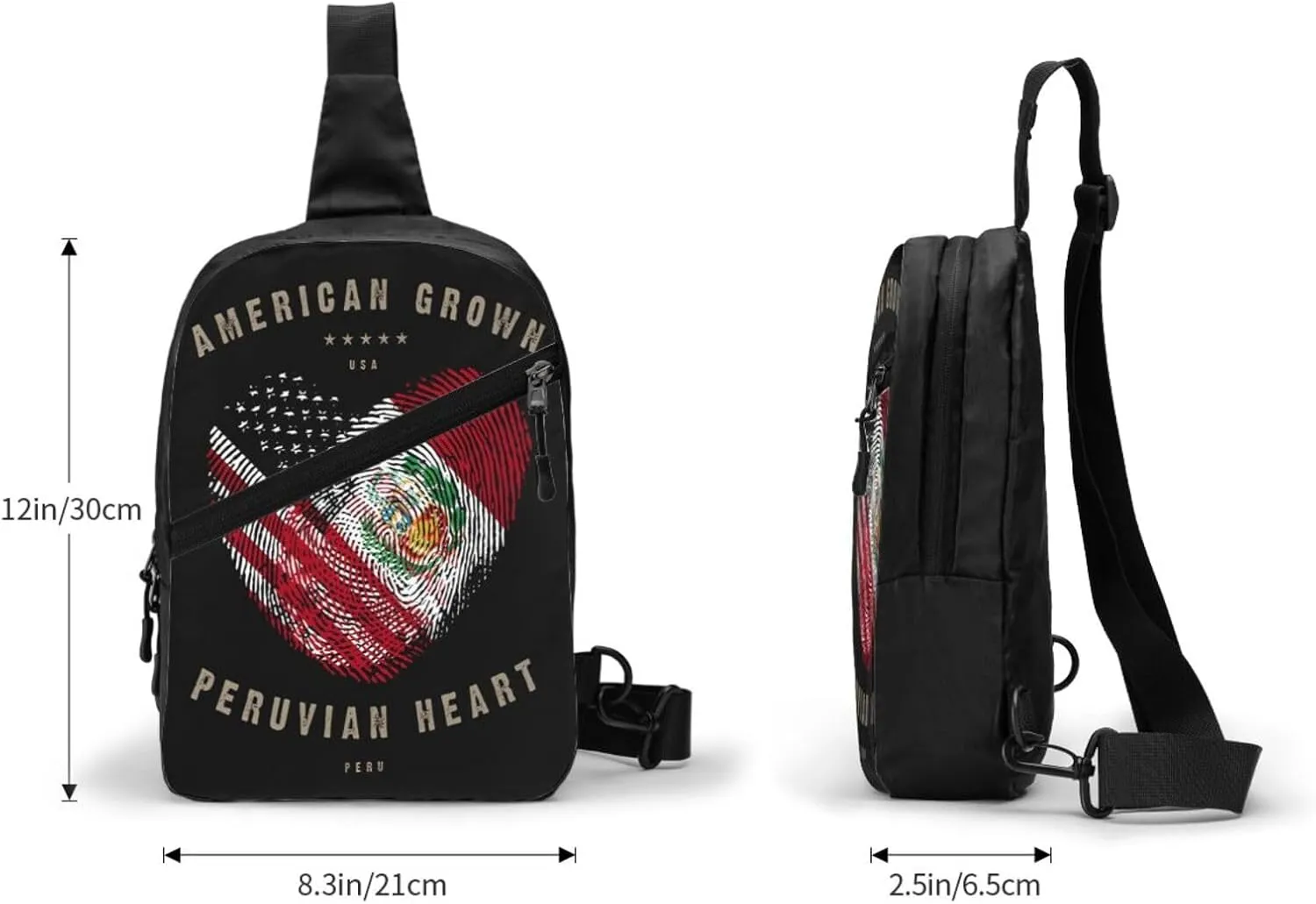American Peruvian Peru Flag Heart Love Crossbody Bag Portable Sling Bags Foldable Chest Daypack Reusable Sports Shoulder Backpack Diagonally Casual Rucksack Travel Bag