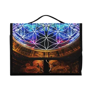 Ancient Mayan Calendar Purple Gold Pattern Flower of Life 1 PC Hanging Toiletry Wash bag Portable Makeup Organizer Brush Storage Case Portable Travel Cosmetic with Hook