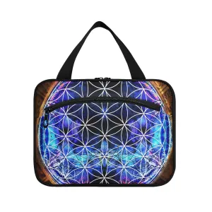 Ancient Mayan Calendar Purple Gold Pattern Flower of Life 1 PC Hanging Travel Wash bag with Handles, Portable Makeup Organizer Brush Storage Case Portable Travel Cosmetic with Hook M