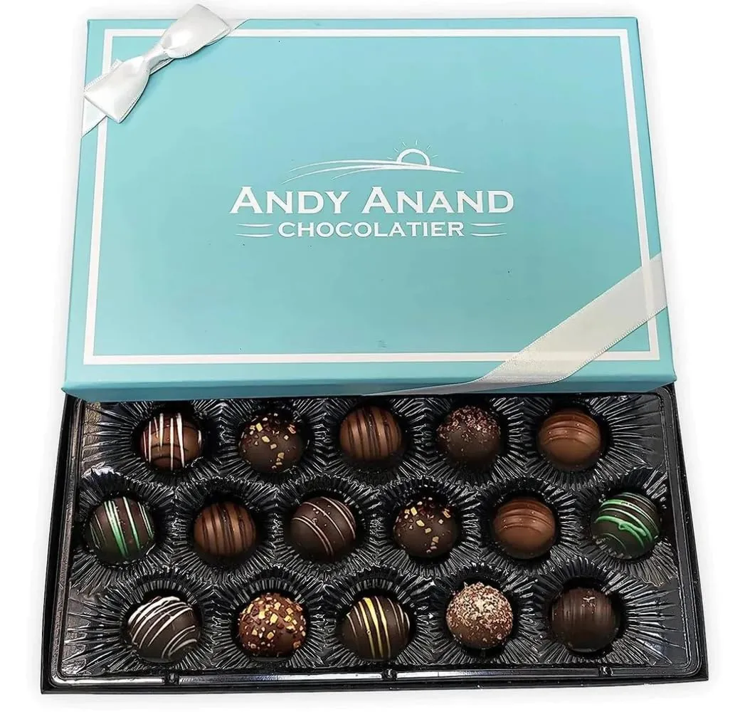 Andy Anand Dark Chocolate Truffles 16 Pcs Of Champagne, Rum, Amaretto, Black Forest Ext Amazing-Delicious-Decadent Gift Boxed (8oz)