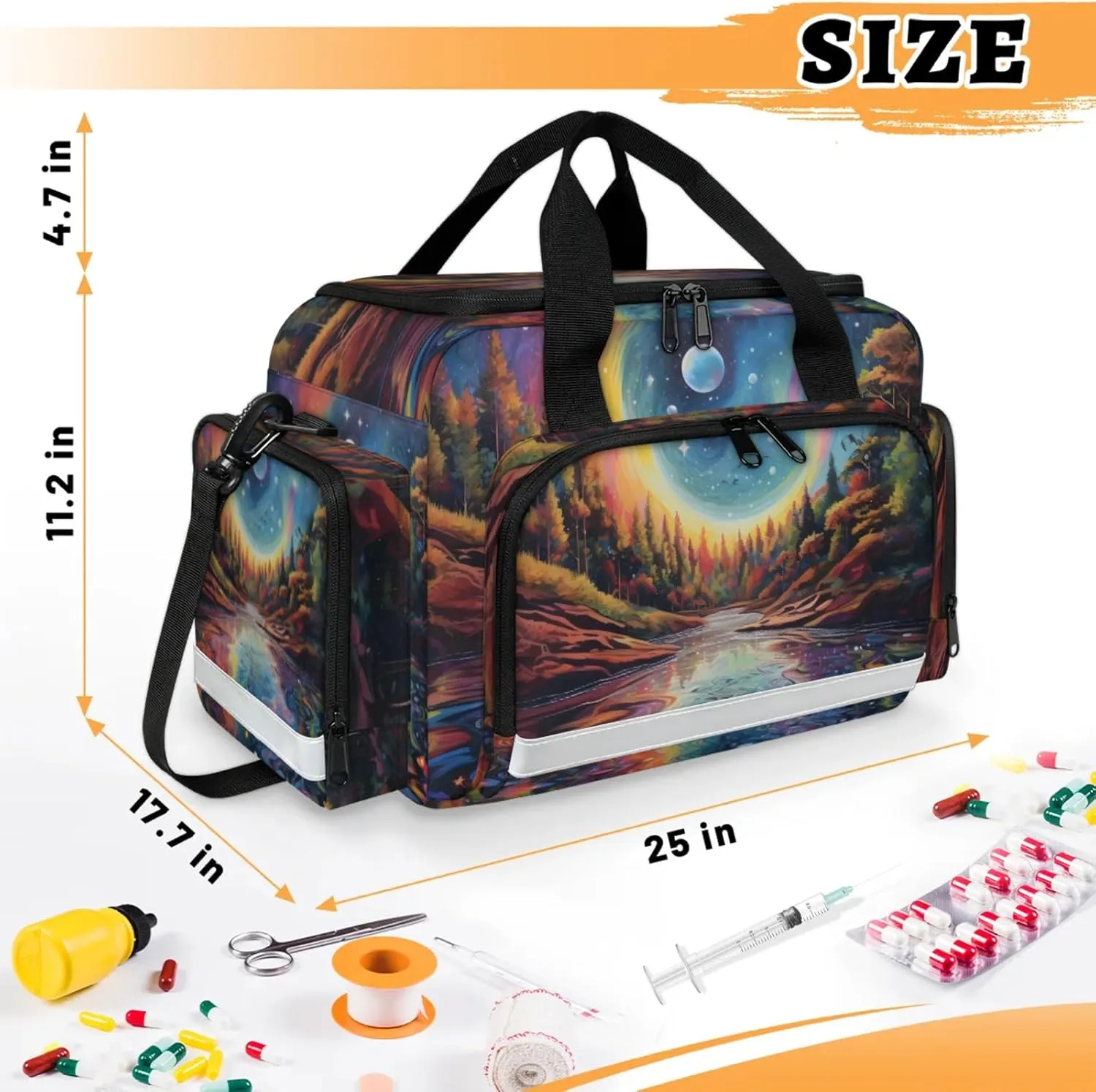 Anti-Scratch Duffle Bag for Travel 25x17.7x11.2 Inch - Waterproof Duffel Bag for Camping Fitness, Durable EMS Gear for First Responders Abstract Forest Night Sky
