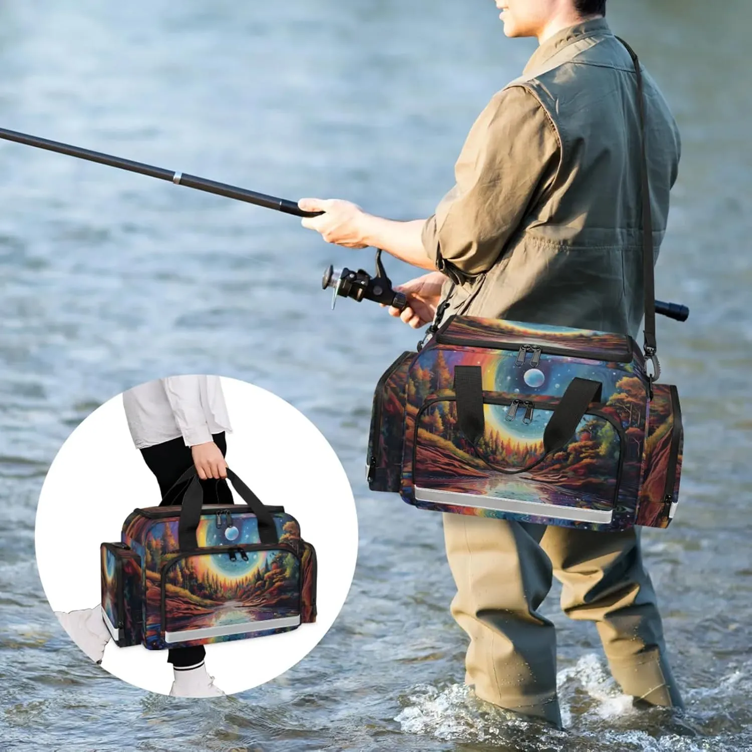 Anti-Scratch Duffle Bag for Travel 25x17.7x11.2 Inch - Waterproof Duffel Bag for Camping Fitness, Durable EMS Gear for First Responders Abstract Forest Night Sky