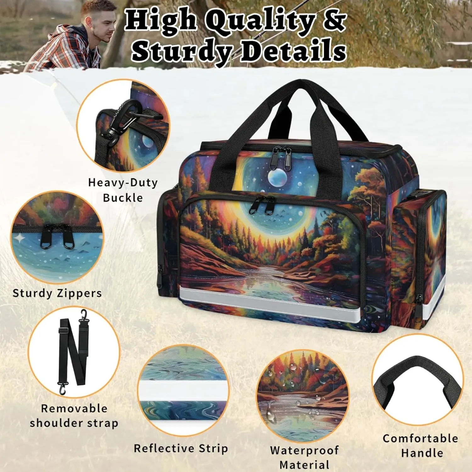 Anti-Scratch Duffle Bag for Travel 25x17.7x11.2 Inch - Waterproof Duffel Bag for Camping Fitness, Durable EMS Gear for First Responders Abstract Forest Night Sky