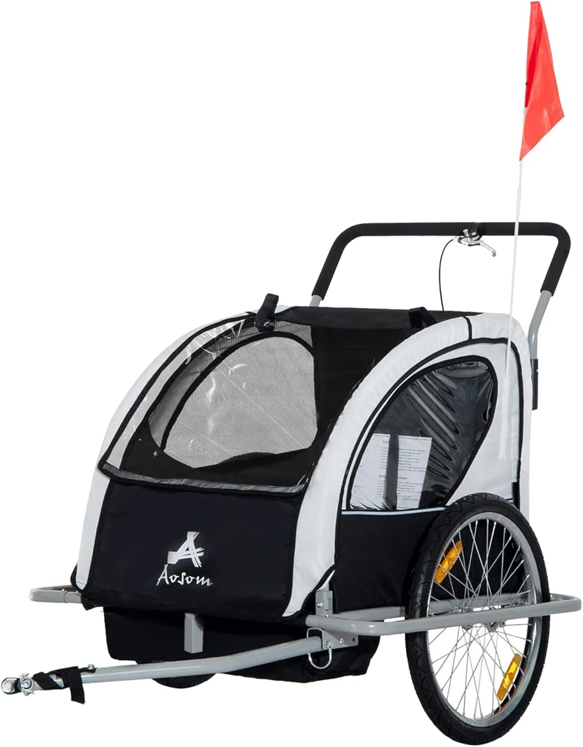 Aosom Elite Three-Wheel Bike Trailer for Kids Bicycle Cart for Two Children with 2 Security Harnesses & Storage
