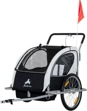 Aosom Elite Three-Wheel Bike Trailer for Kids Bicycle Cart for Two Children with 2 Security Harnesses & Storage