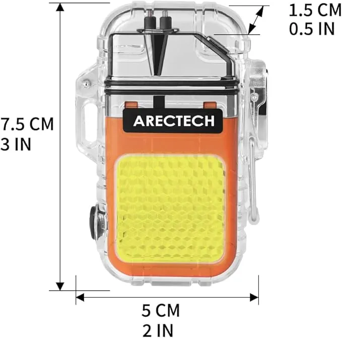 ARECTECH Rechargeable Lighter Electric Arc Dual Lighter 3 Modes of Flashlight Windproof Plasma Lighters Waterproof with Survival Emergency Whistle and Lanyard for Outdoor Candle Camping (Orange)