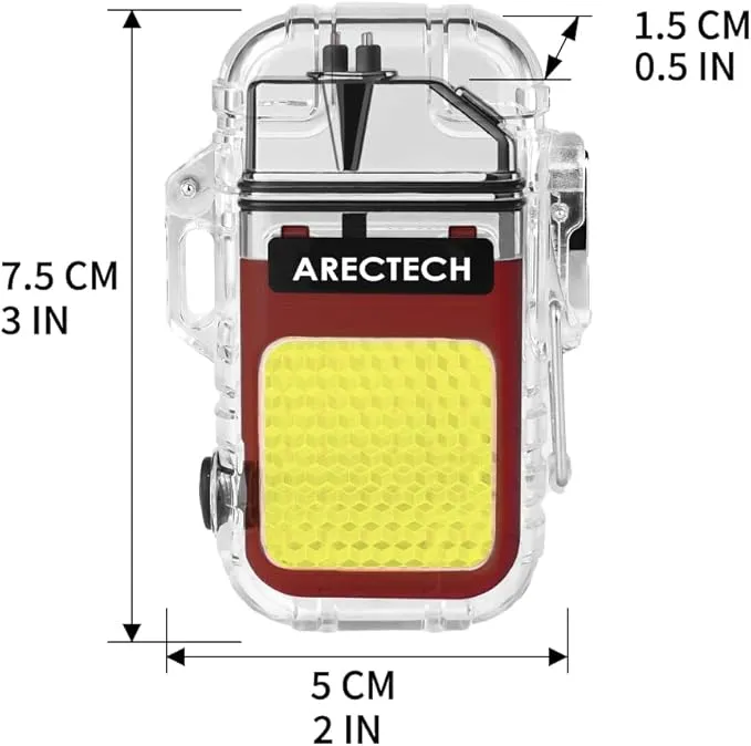 ARECTECH Rechargeable Lighter Electric Arc Dual Lighter 3 Modes of Flashlight Windproof Plasma Lighters Waterproof with Survival Emergency Whistle and Lanyard for Outdoor Candle Camping (Red)