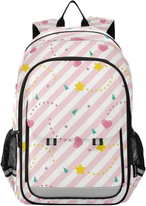 Aslsiy Kids Backpack Retro Cute Heart Star School Backpack for Boys Girls Stripe Book Bags Daycare 17 Inch Laptop Bag