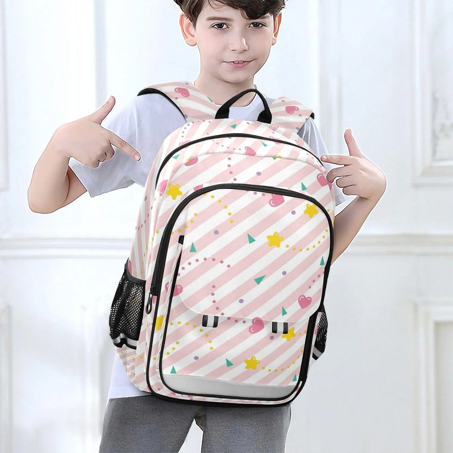 Aslsiy Kids Backpack Retro Cute Heart Star School Backpack for Boys Girls Stripe Book Bags Daycare 17 Inch Laptop Bag