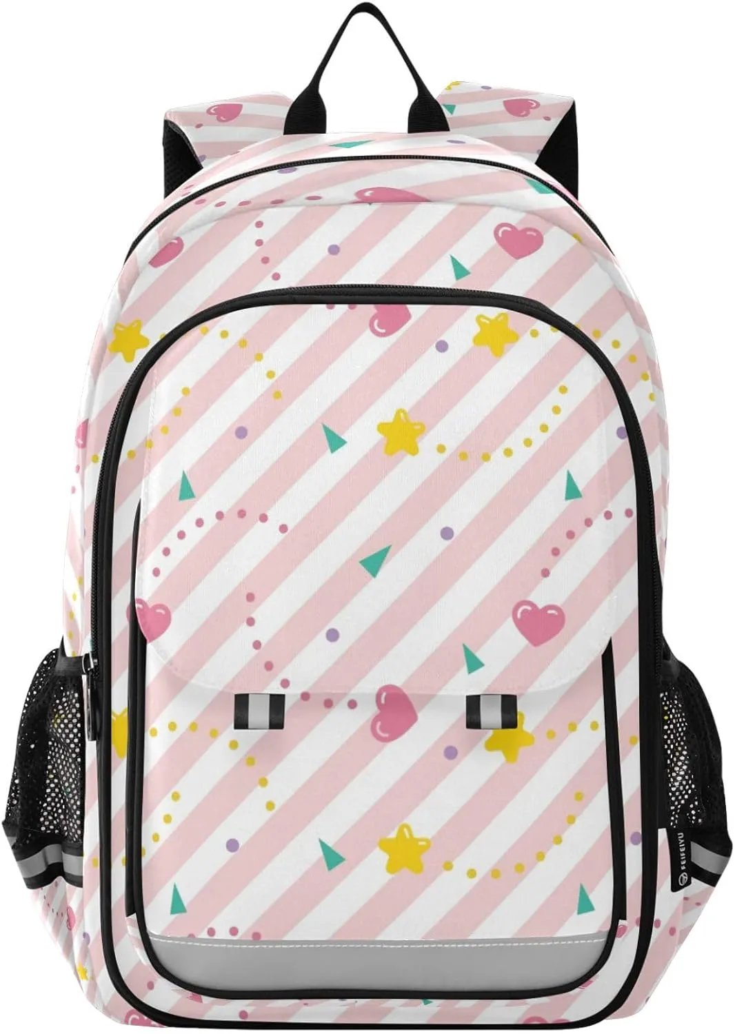 Aslsiy Kids Backpack Retro Cute Heart Star School Backpack for Boys Girls Stripe Book Bags Daycare 17 Inch Laptop Bag